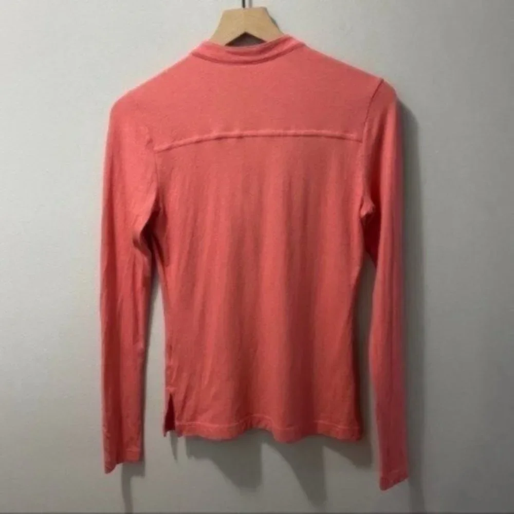 Tory Burch Coral Romilly Polo Long Sleeve Top Ruffled Preppy Chic Size Small